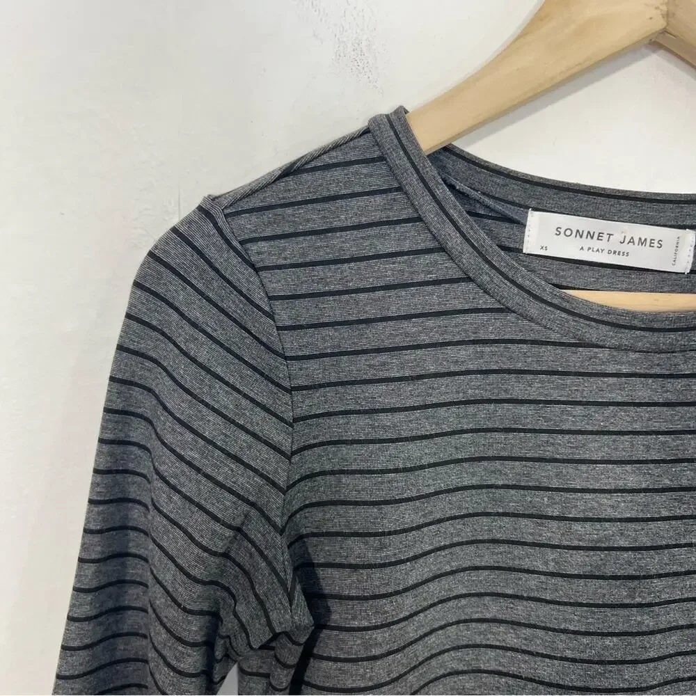 Sonnet James Reese A Play Dress Shirtdress Stretch Gray Black Striped Size XS